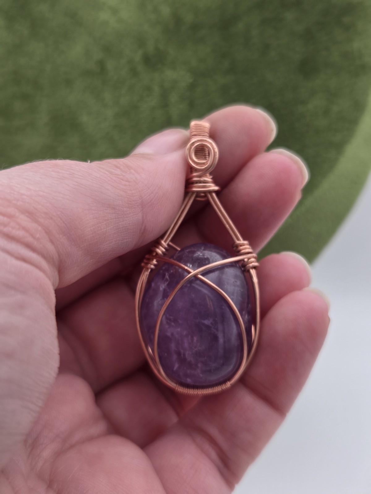 Handcrafted copper wire wrapped natural Amethyst necklace pendant
