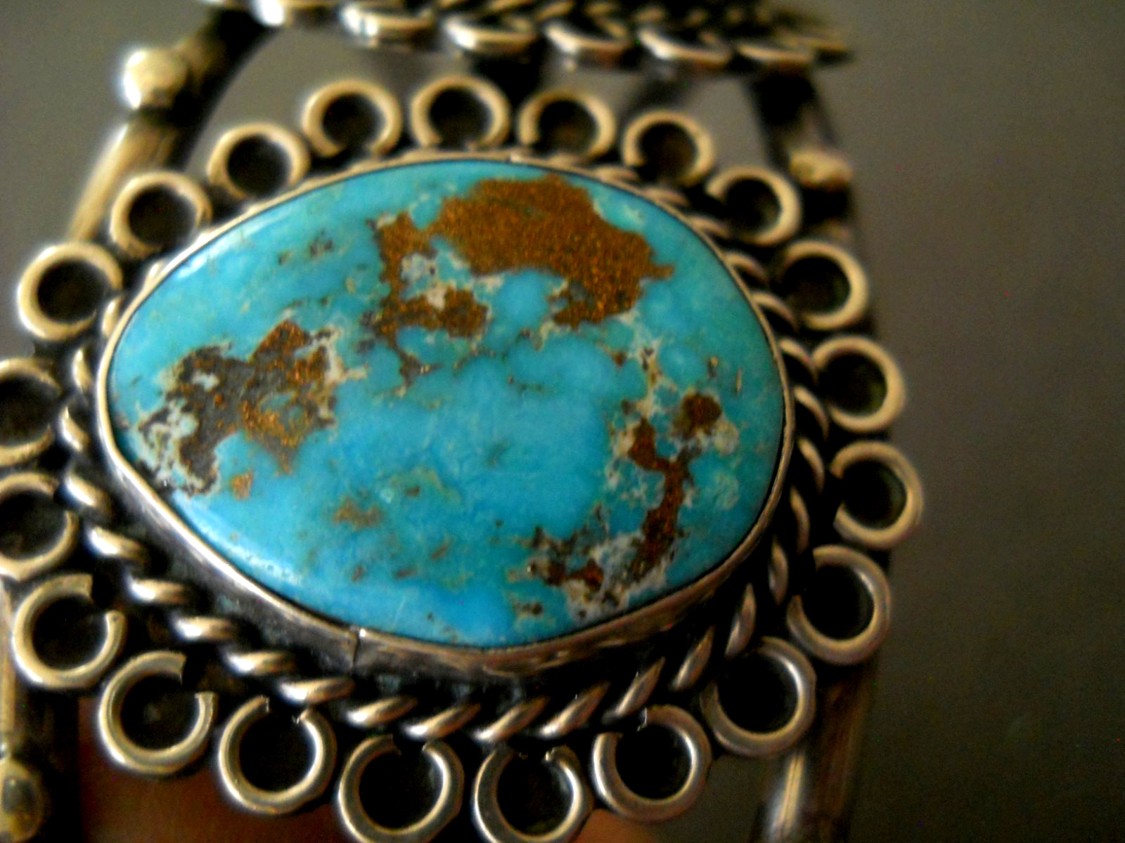 Native American Navajo Blue Turquoise w/Pyrite Sterling Silver Cuff Bracelet 40g