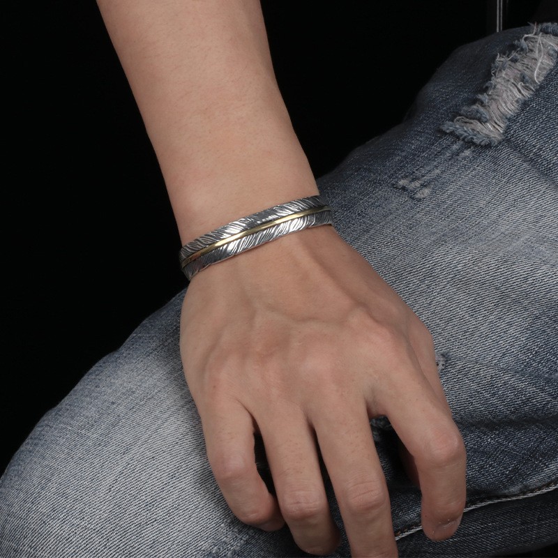 Men’s Silver Feather Adjustable Bangle Cuff Bracelet Fashion Retro Jewelry USA