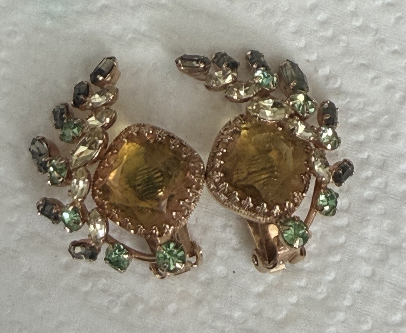 Vintage Rhinestone Earrings Large Gemstone Style From Mid 20th Century Very Nice