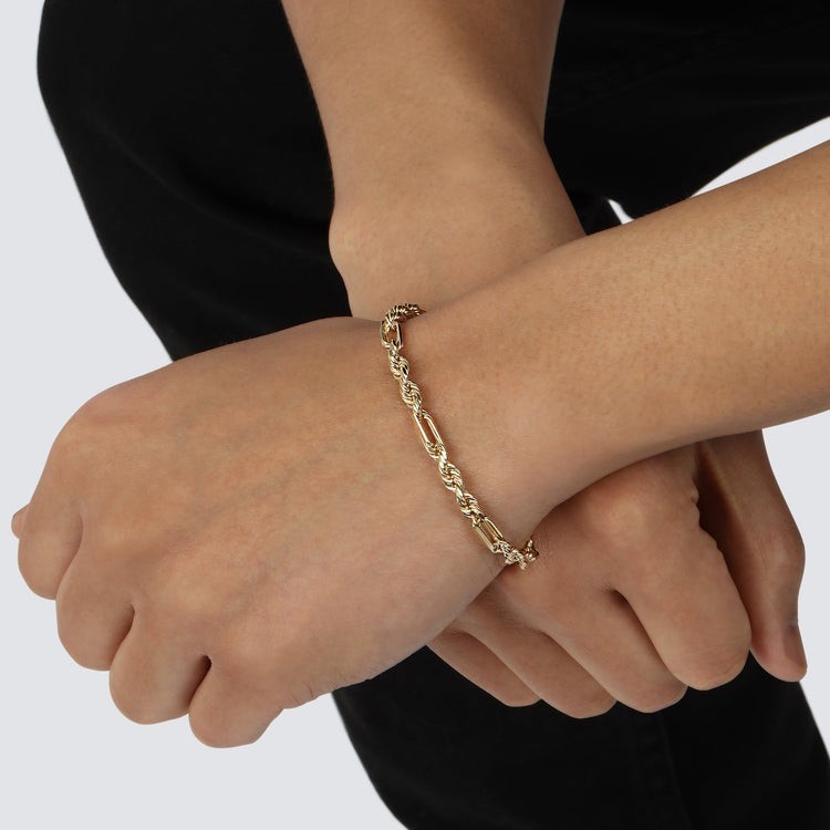 14k Yellow Gold Figarope Chain 5mm Bracelet 8” Inch