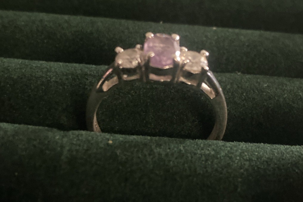 Lilac / White Stone Silver Ring, 925 Stamped – See Description For Details