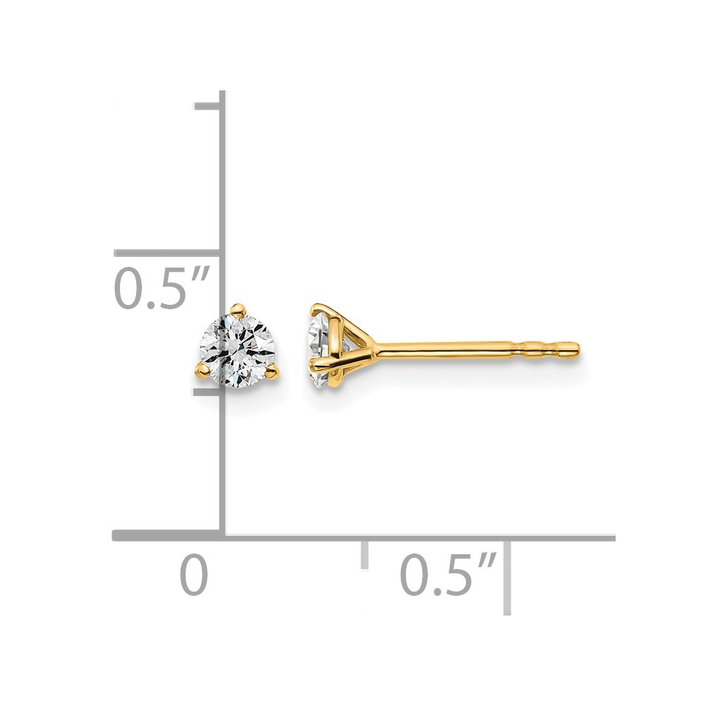 14k Yellow Gold 1/3Ct Round Lab Grown Diamond VS/SI+G+ Three Prong Stud Earrings