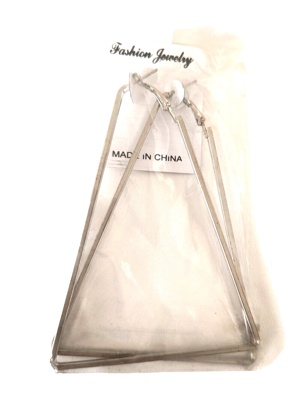 New Fashion Jewelry Women’s Earrings Silvertone Metal Triangles appx. 3.5 in