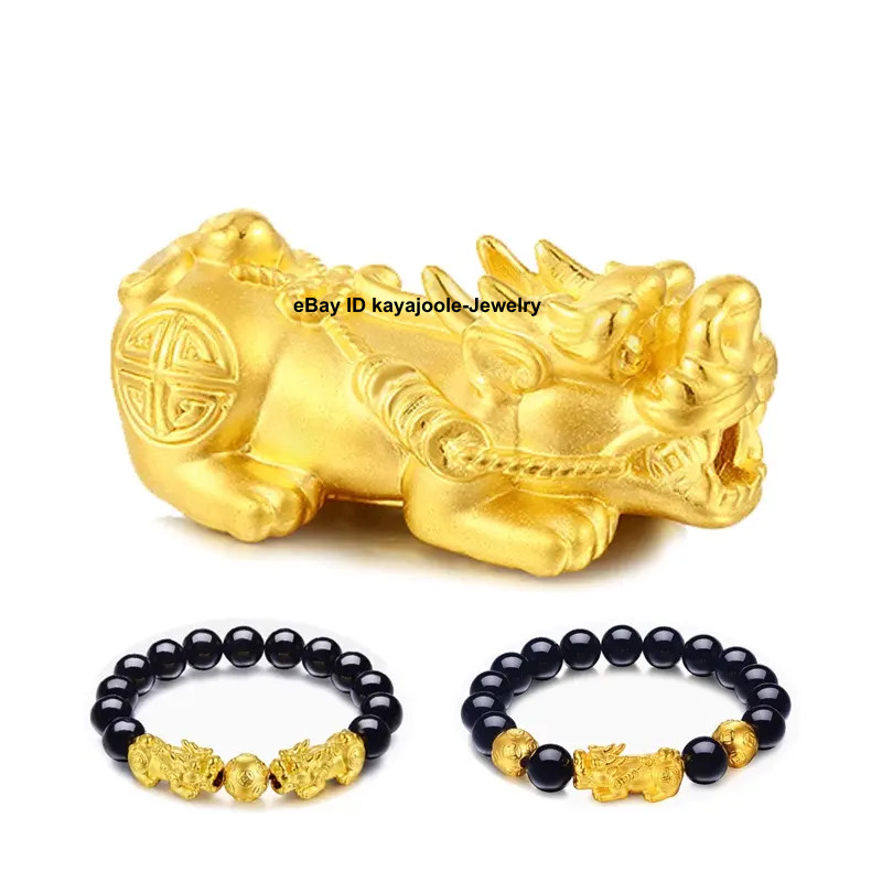 Fine Pure 24K 999 Yellow Gold 3D Wealth Dragon Pixiu Bead Pendant 6-24mm
