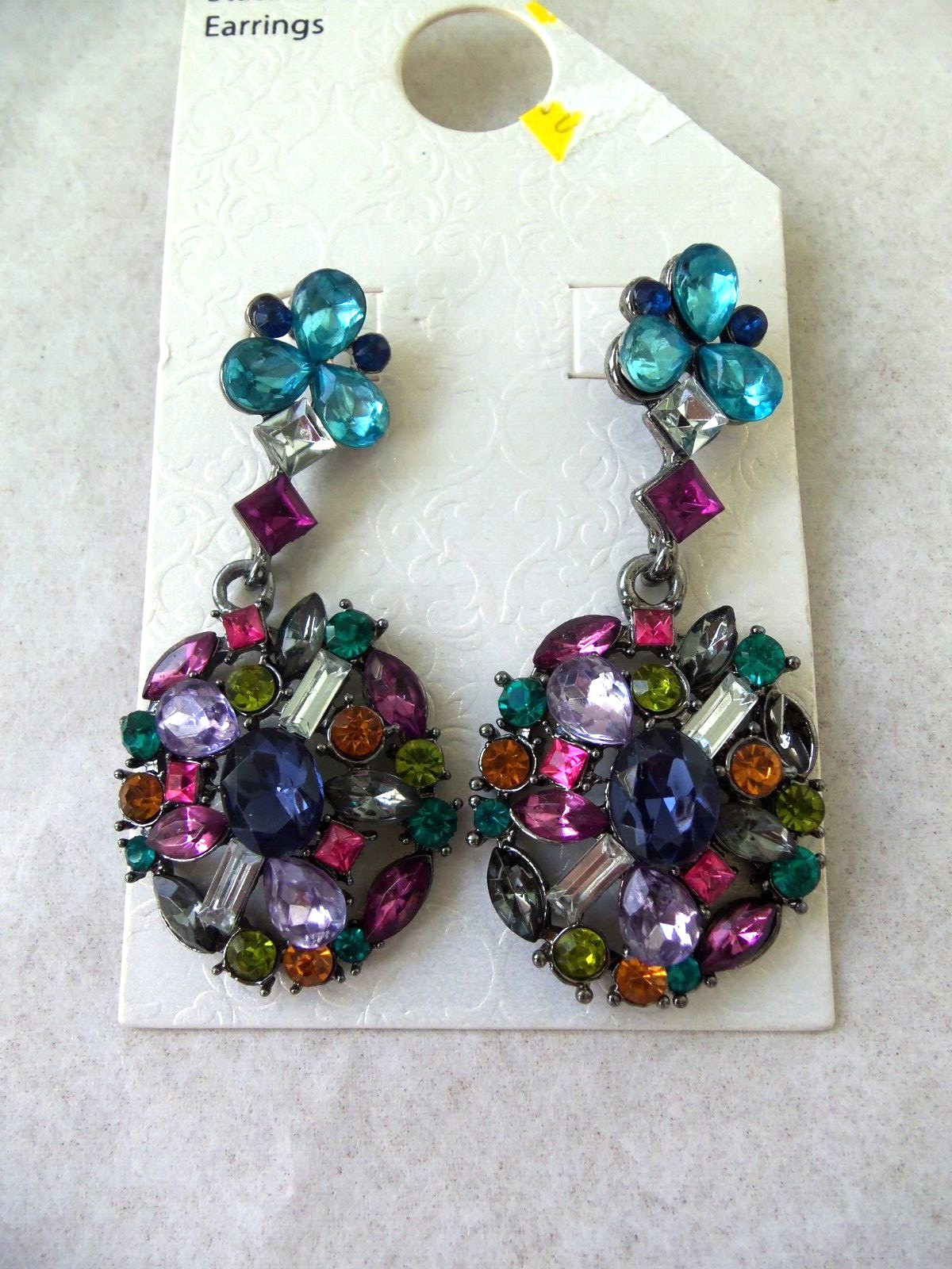 Fancy Jeweled Dangly Statement Earrings Lot! 3! PIERCED! COSTUME JEWELRY!