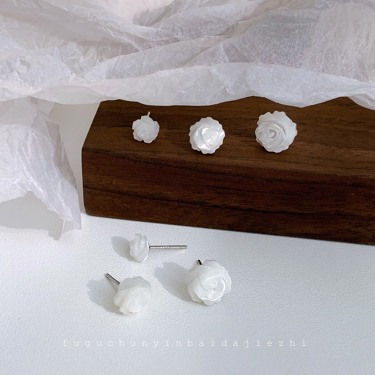 6/8/10mm 925 Sterling Silver Mother of Pearl Rose Flower Stud Earrings Gift Box