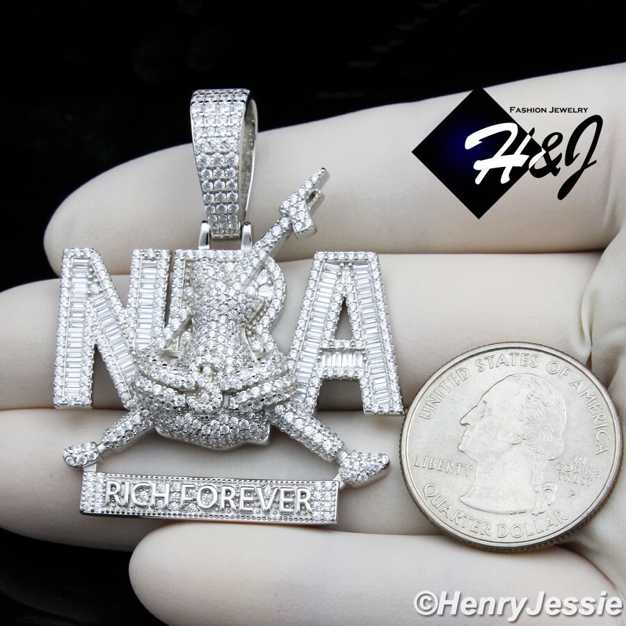 MEN SOLID 925 STERLING SILVER ICY BLING CZ 3D HIPHOP RICH FOREVER PENDANT*SP529