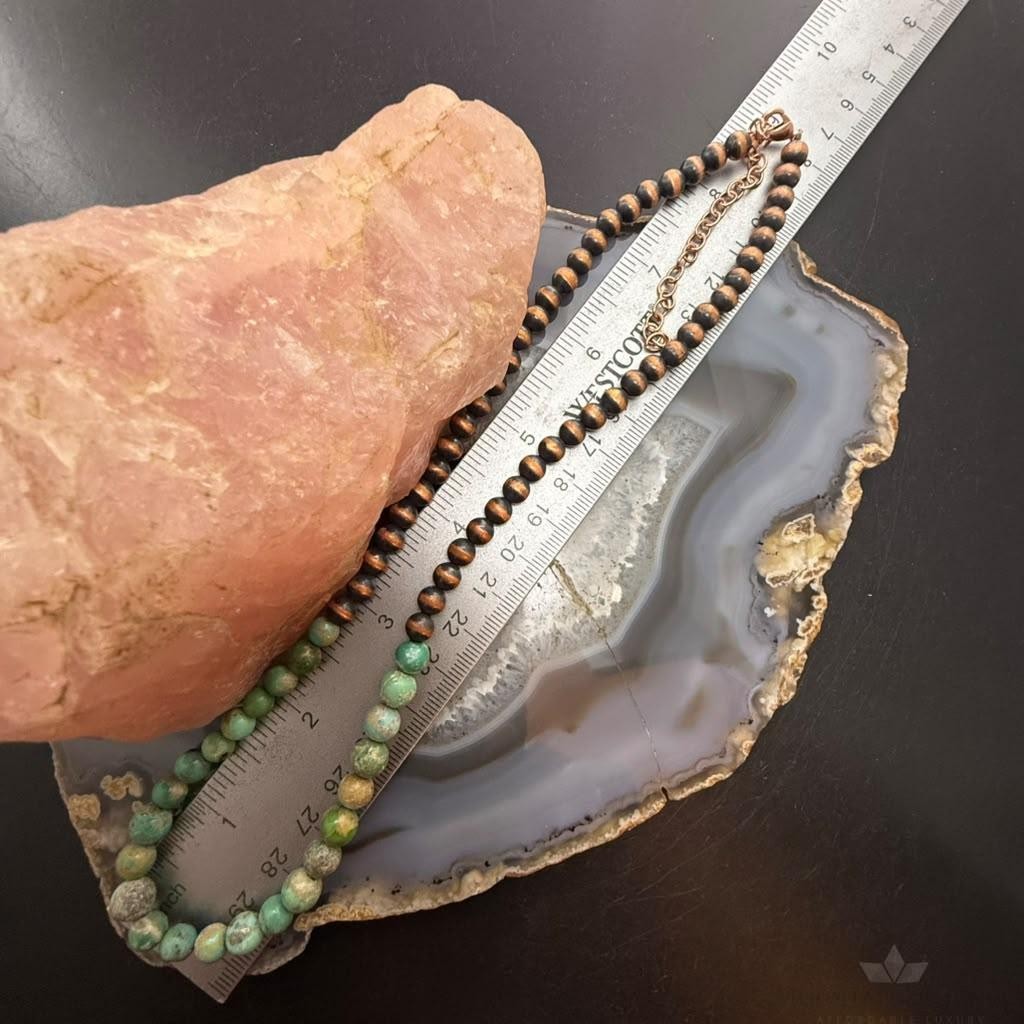 Southwestern Style 6mm Copper Navajo Pearl w/Hubei Turquoise Beads Necklace