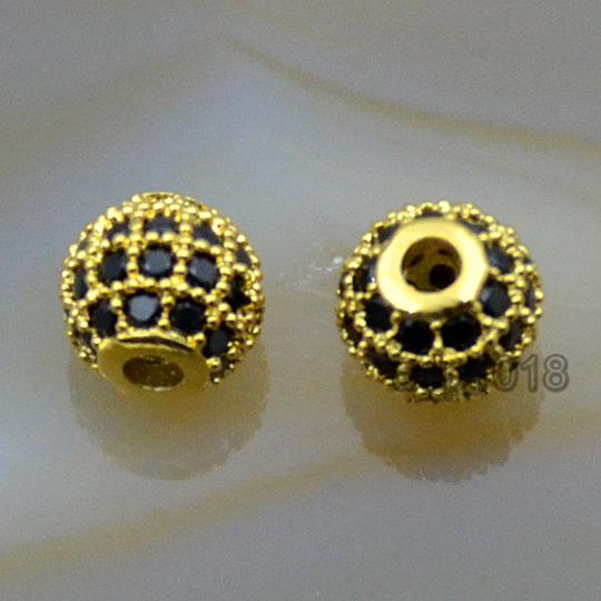 High Quality Cubic Zirconia CZ Crystal Rhinestone Metal Round Spacer Beads 2pcs