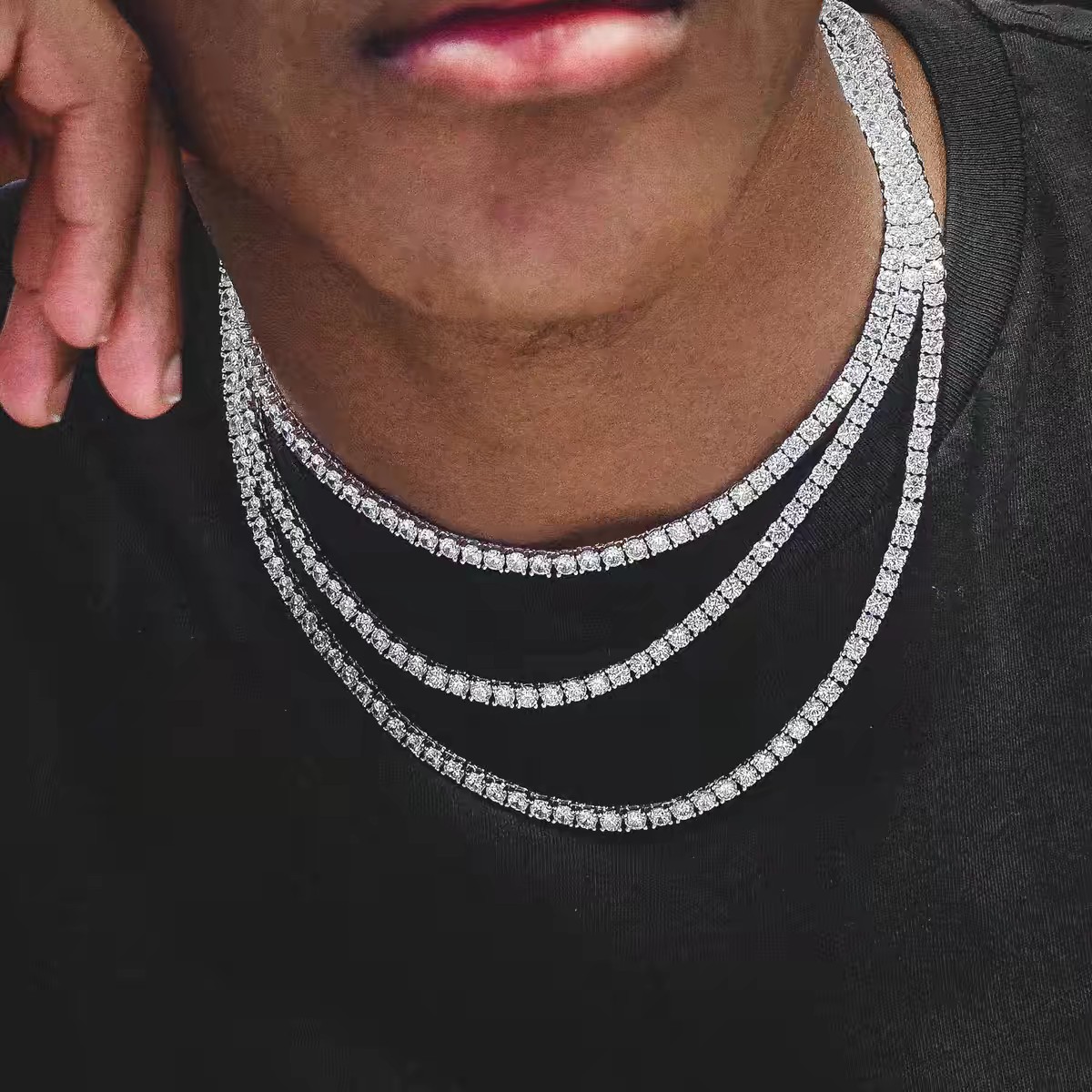 2.5mm DVVS Moissanite Tennis Chain Necklace 925 Silver Women Men Pass Tester