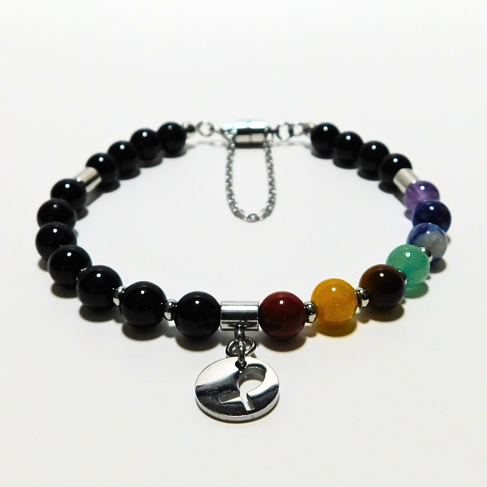 Black Tourmaline Steel Cancer Support Bracelet Chakra Healing Minimalist Design