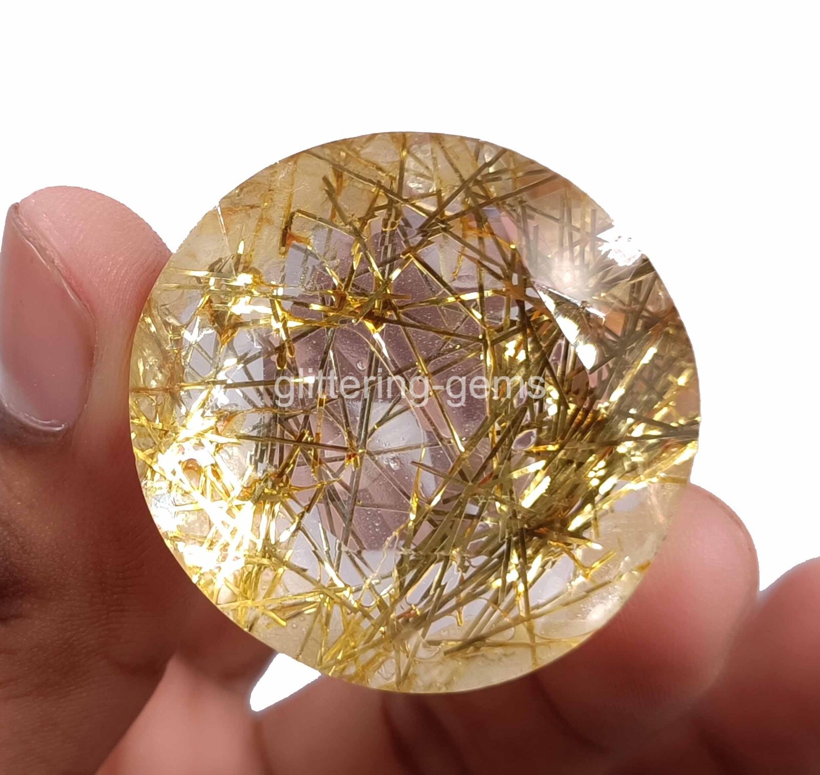 124 Ct Certified Lab-Created Golden Rutilated Quartz Round Cut Loose Gems 4OUF