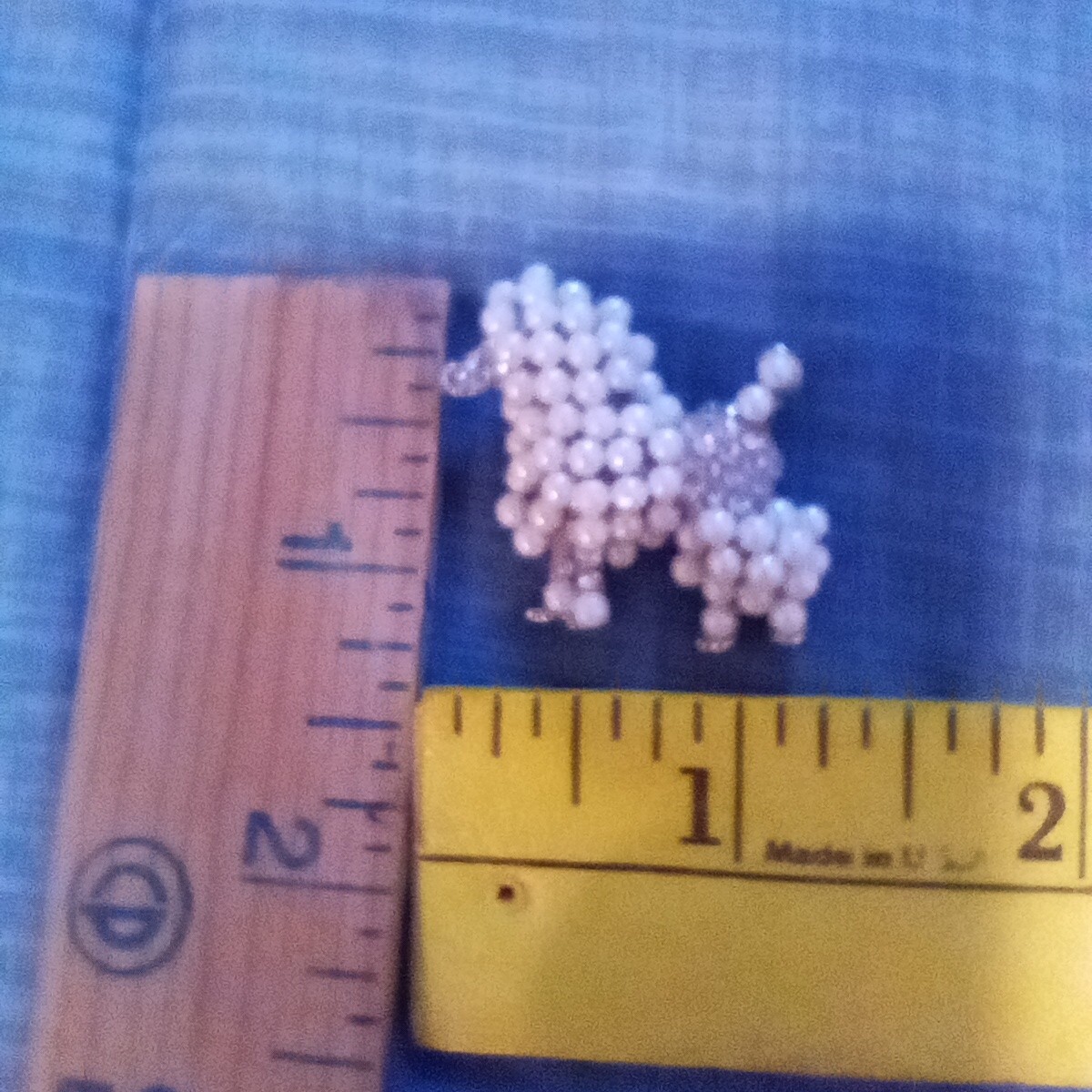 Poodle Brooch Costume Silver White Pearl & Glass Twist Clasp 1.25X1.25″ EUC