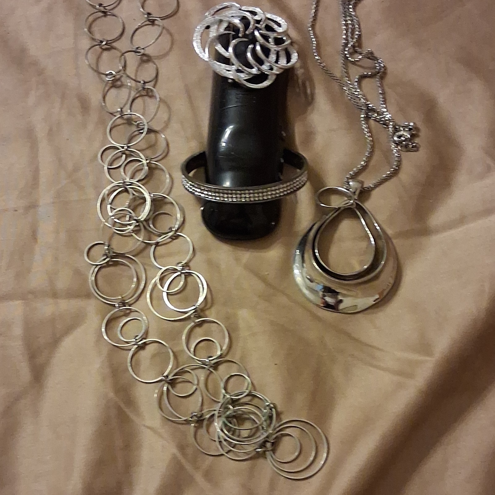 3pc Mixed Lot Women’s Silver Tone Metal Fashion Necklace Bracelet Ring
