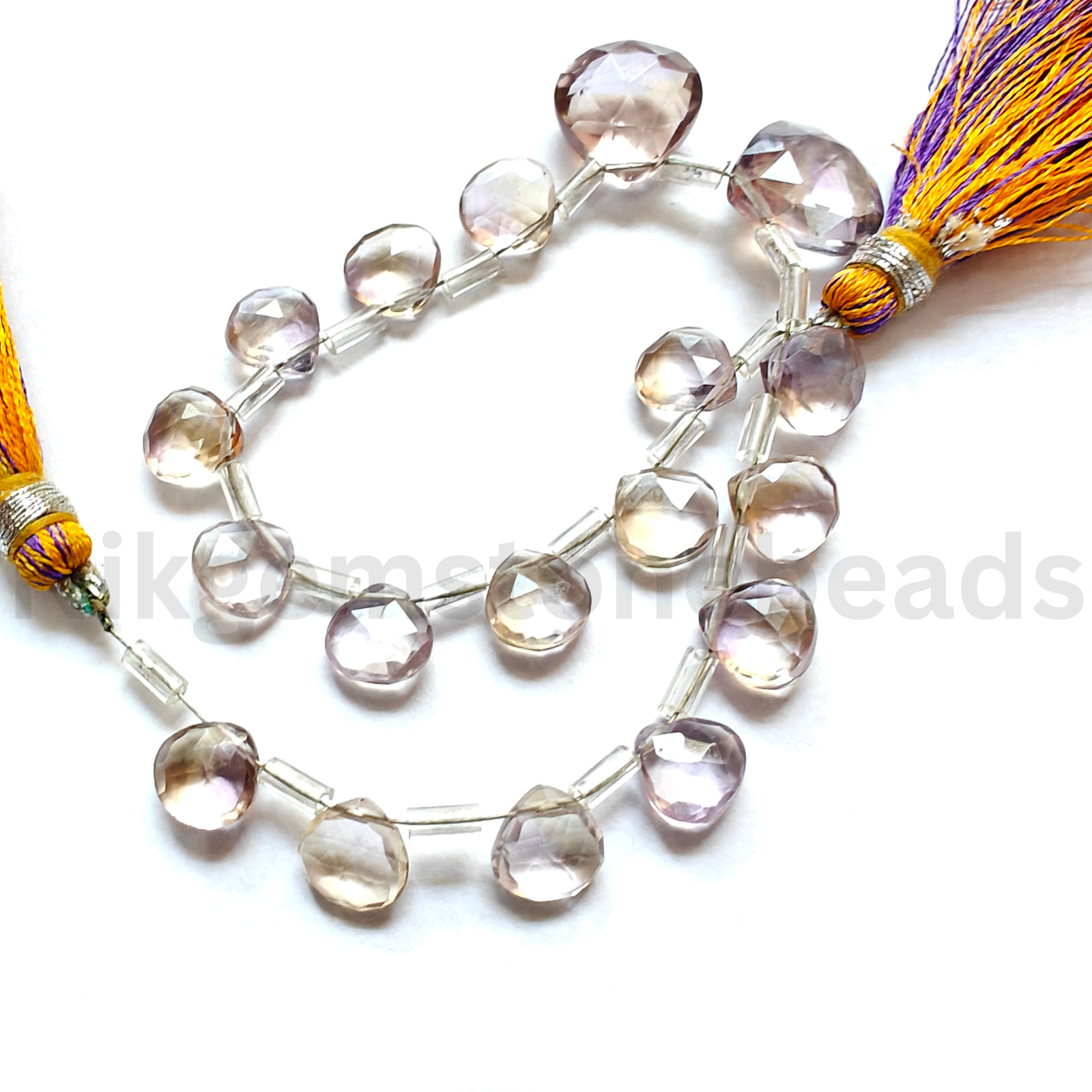Natural Multi Ametrine Gemstone, Briolette Faceted Heart Ct Beads, 7.50-13.00 MM
