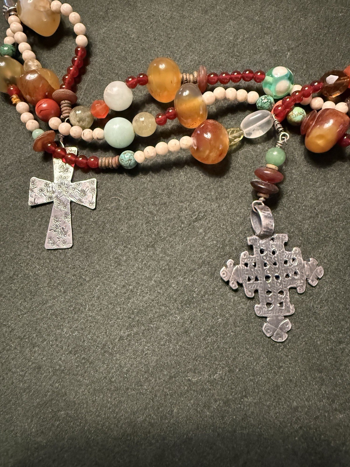 Southwestern Multicolor, 3 Strand Beaded Necklace with Crosses