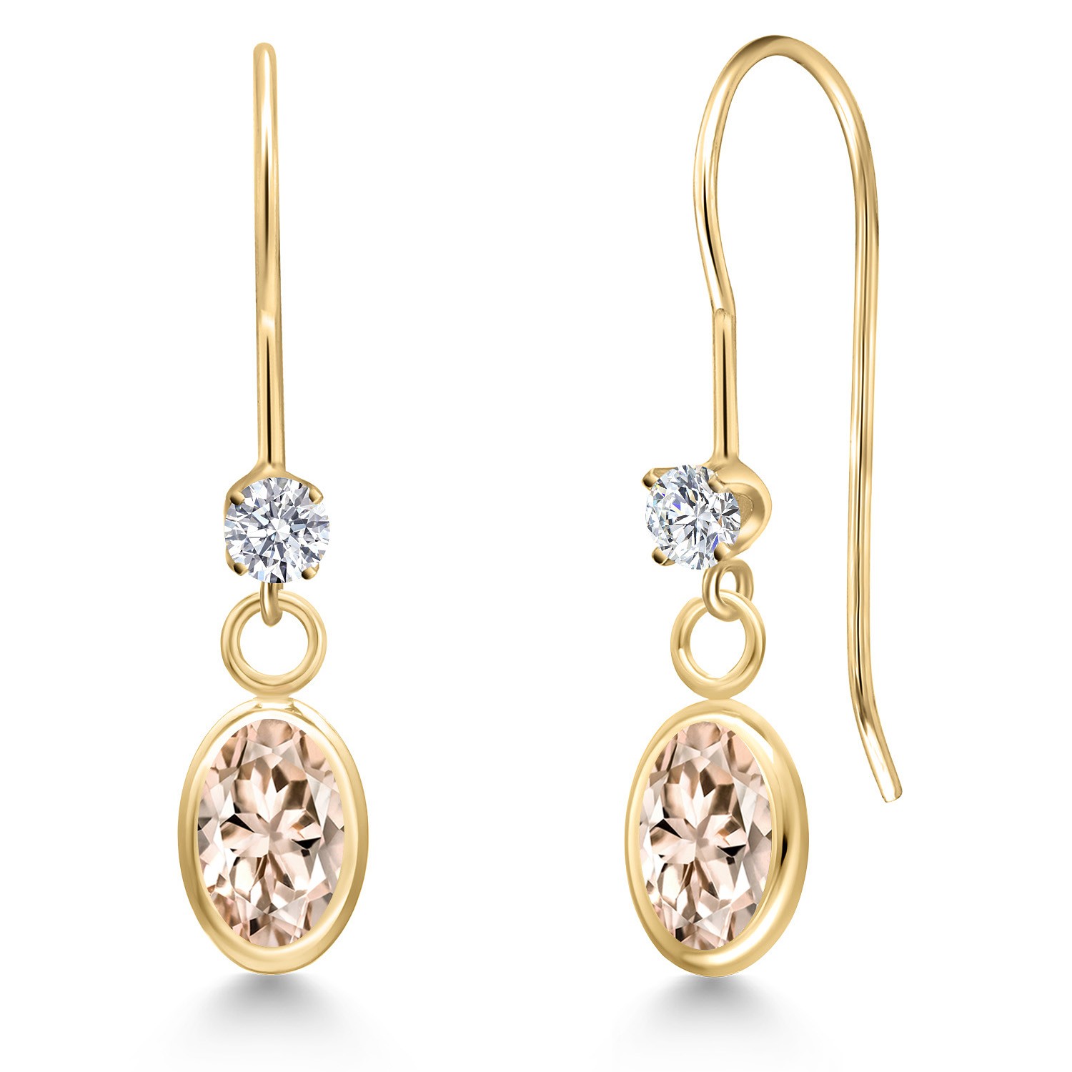 14K Yellow Gold Peach Morganite and Lab Grown Diamond Dangle Earrings for Women