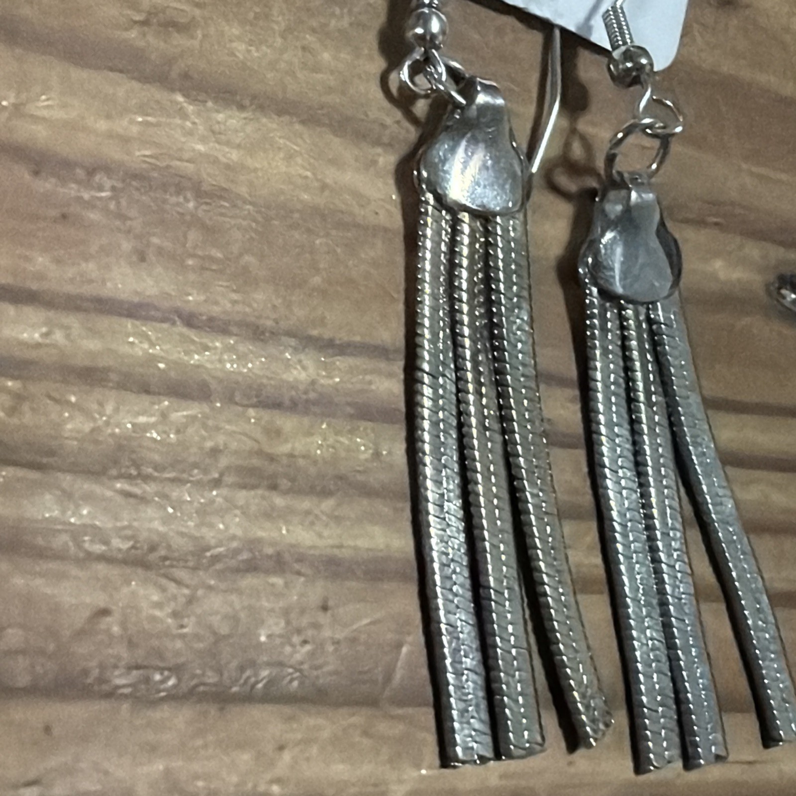 Silver Toned Dangling Chain Fringe Tassle Drop Earings