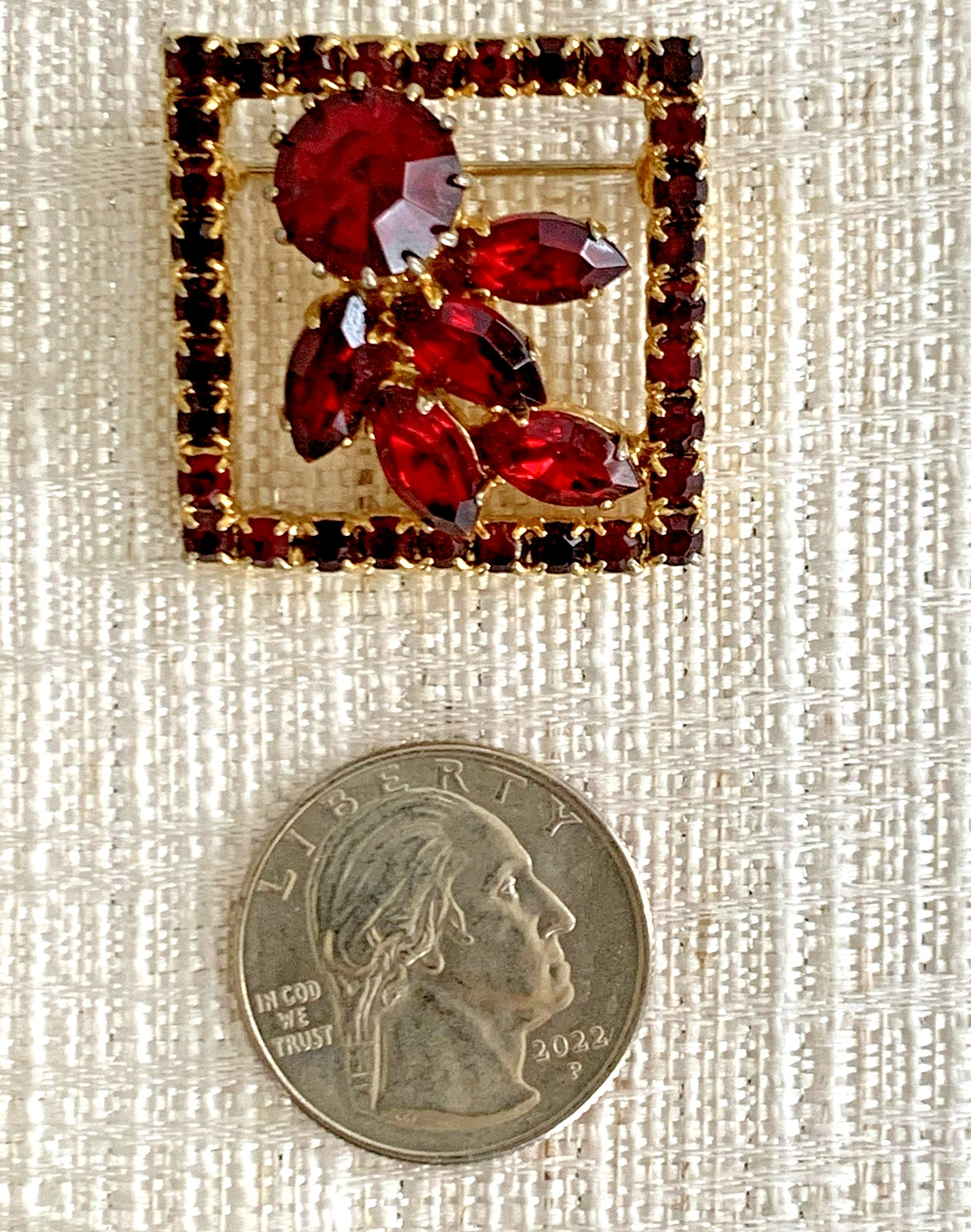 Vintage Red Rhinestone Brooch, Mid-20th century