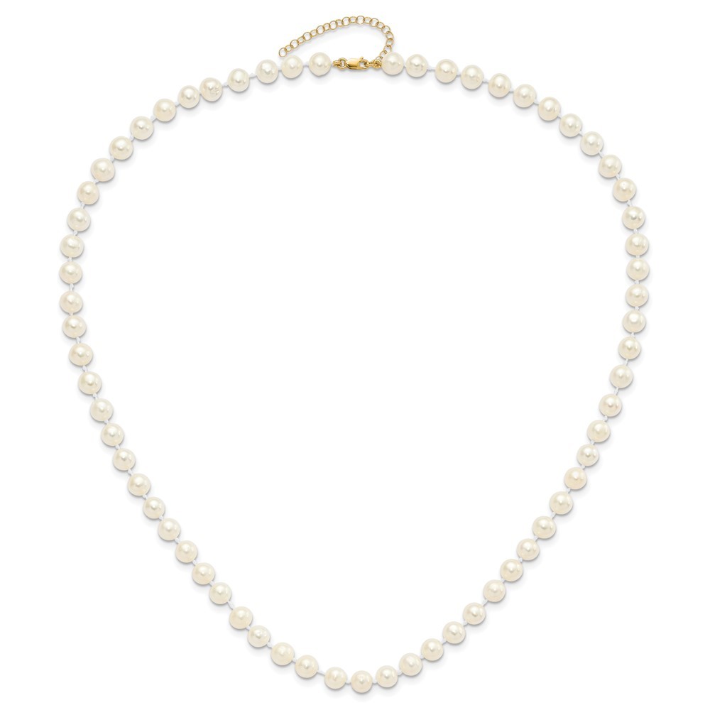 14k Yellow Gold 6-7mm White Round Freshwater Cultured Pearl 7.25 inch 1 Extender