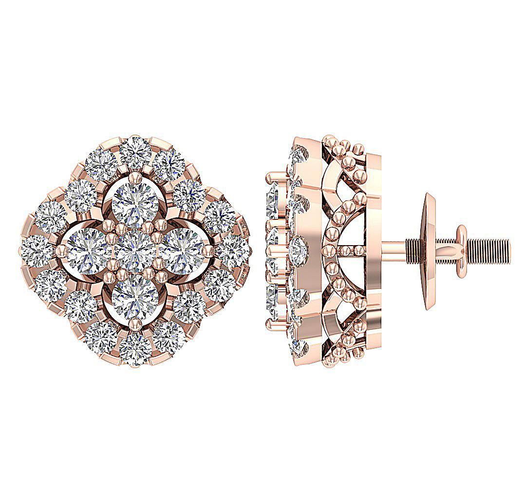 14K Gold Designer Studs Earrings I1 G 0.75 Ct Genuine Diamond 9.80 mm Prong Set