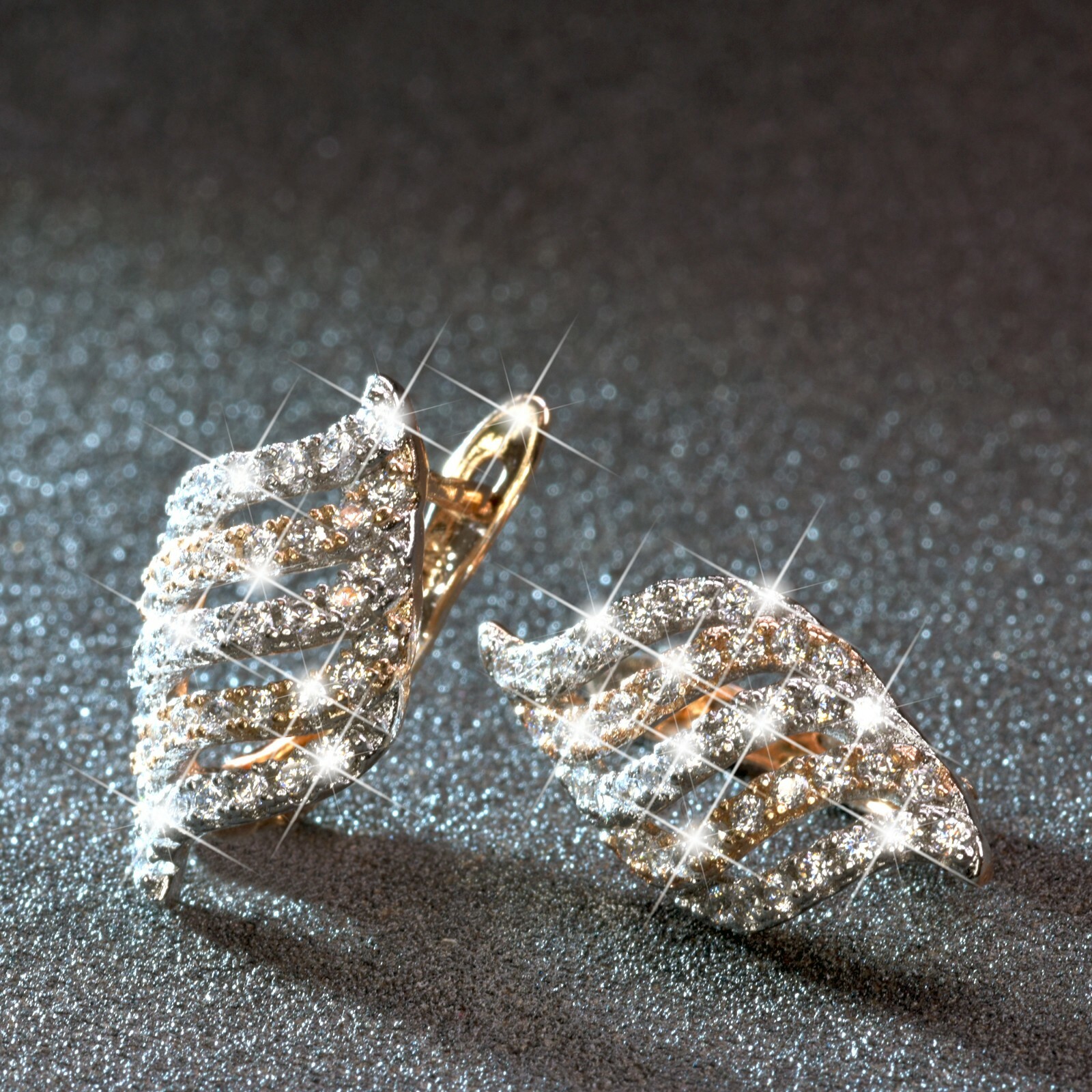 18k yellow white 2-tone gold gf made with Swarovski crystal huggies earrings