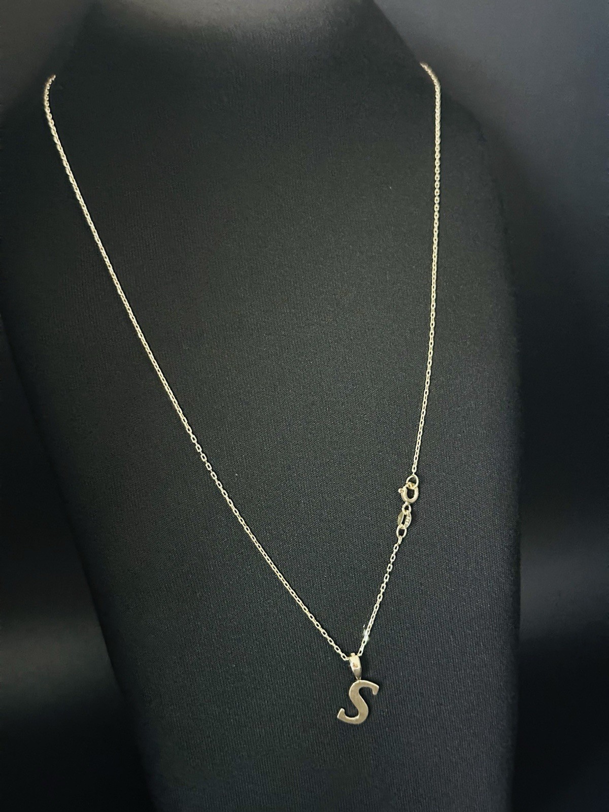 1mm,14K Solid Yellow Gold [S] Initial Necklace 18” Forze Chain 2.00g Stamped 585