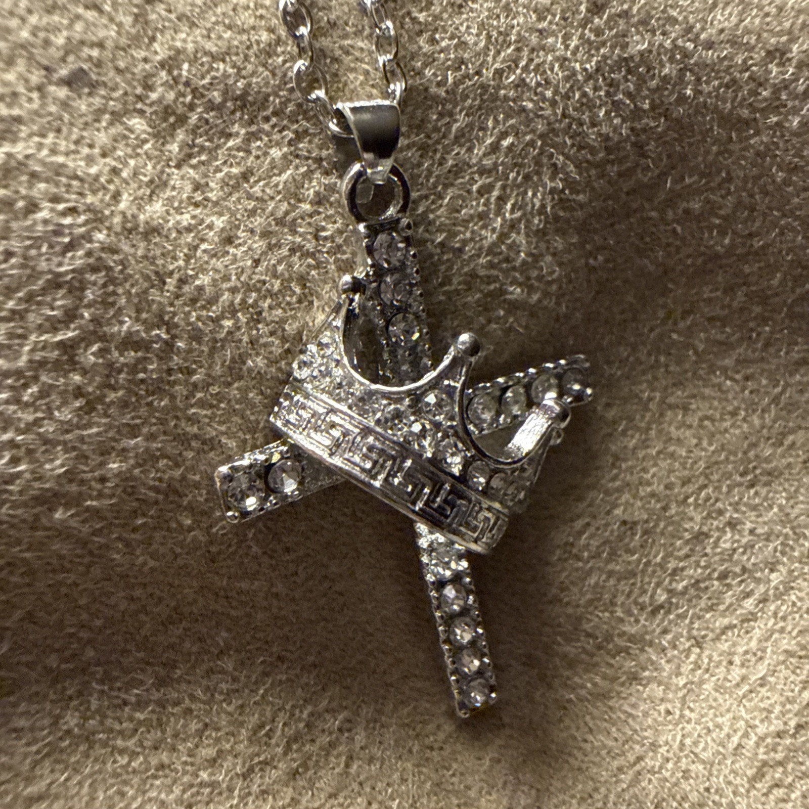 Silver Cross Necklace With Crown Of Thorns In Middle