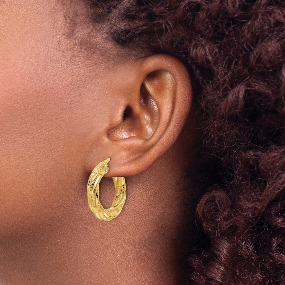 10k Yellow Gold Polished 4.7mm Textured Twist Round Hoop Earrings 2.24gm