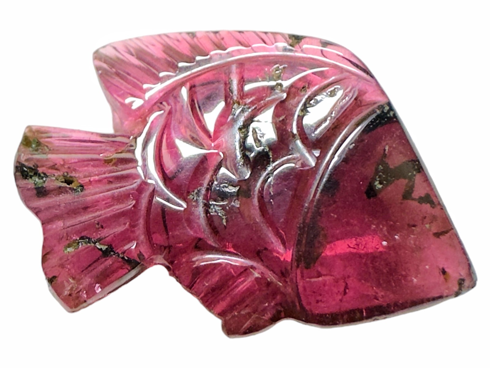Tourmaline fish carvings, Tourmaline carved fish, Bicolor tourmaline carvings, F