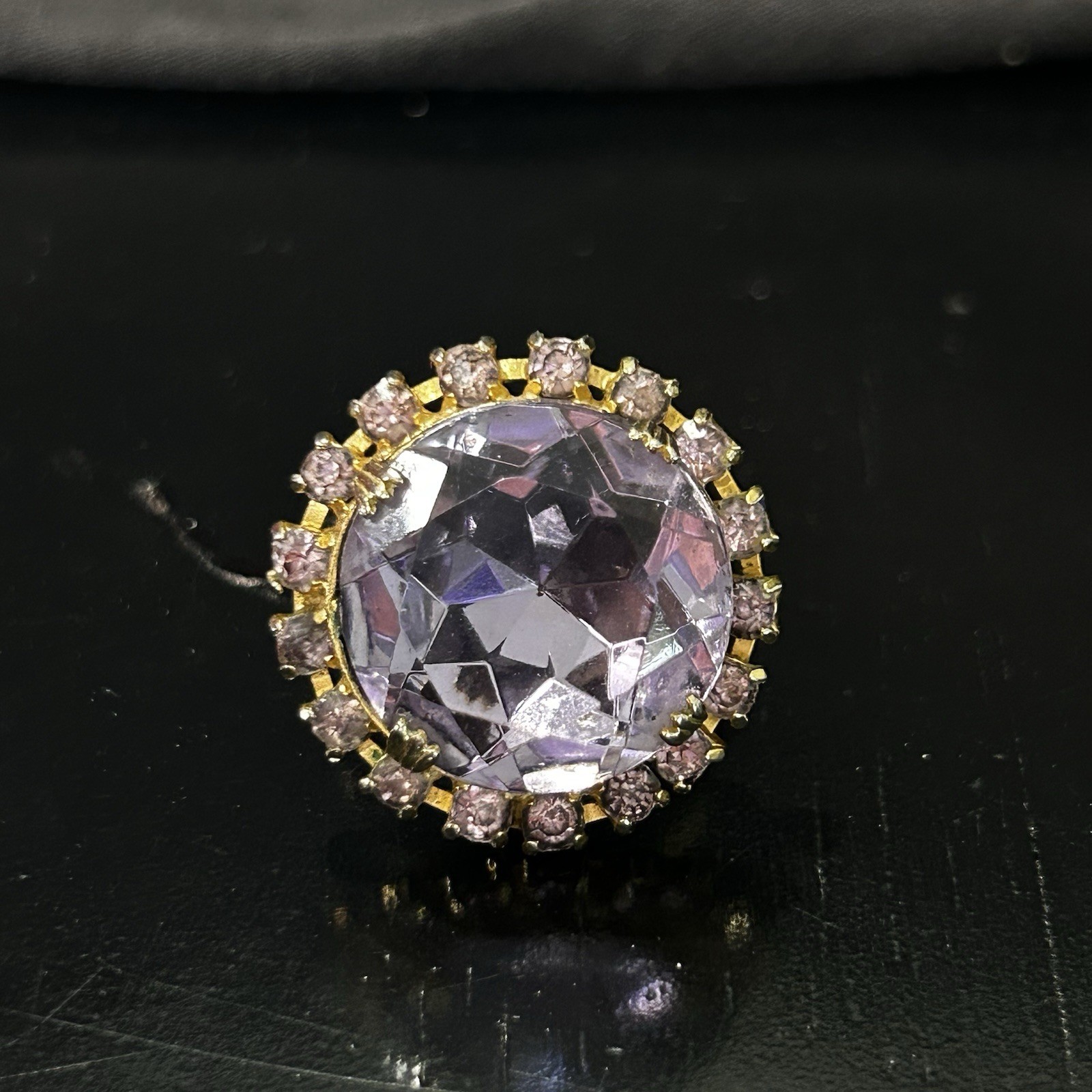 Vintage Ring Size 7.5 Adjustable Faux Amethyst Cluster Gold Tone