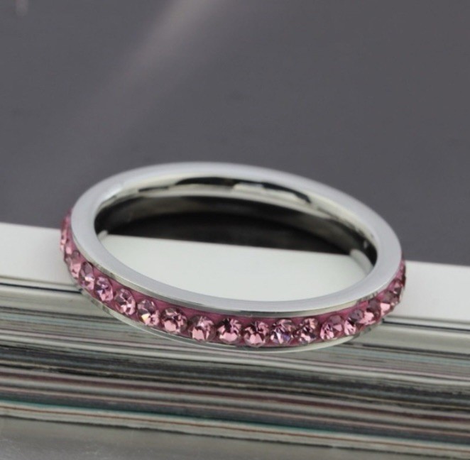 Stunning Stainless Steel Light Pink Zircon Inlay Eternity Band Ring Size 11