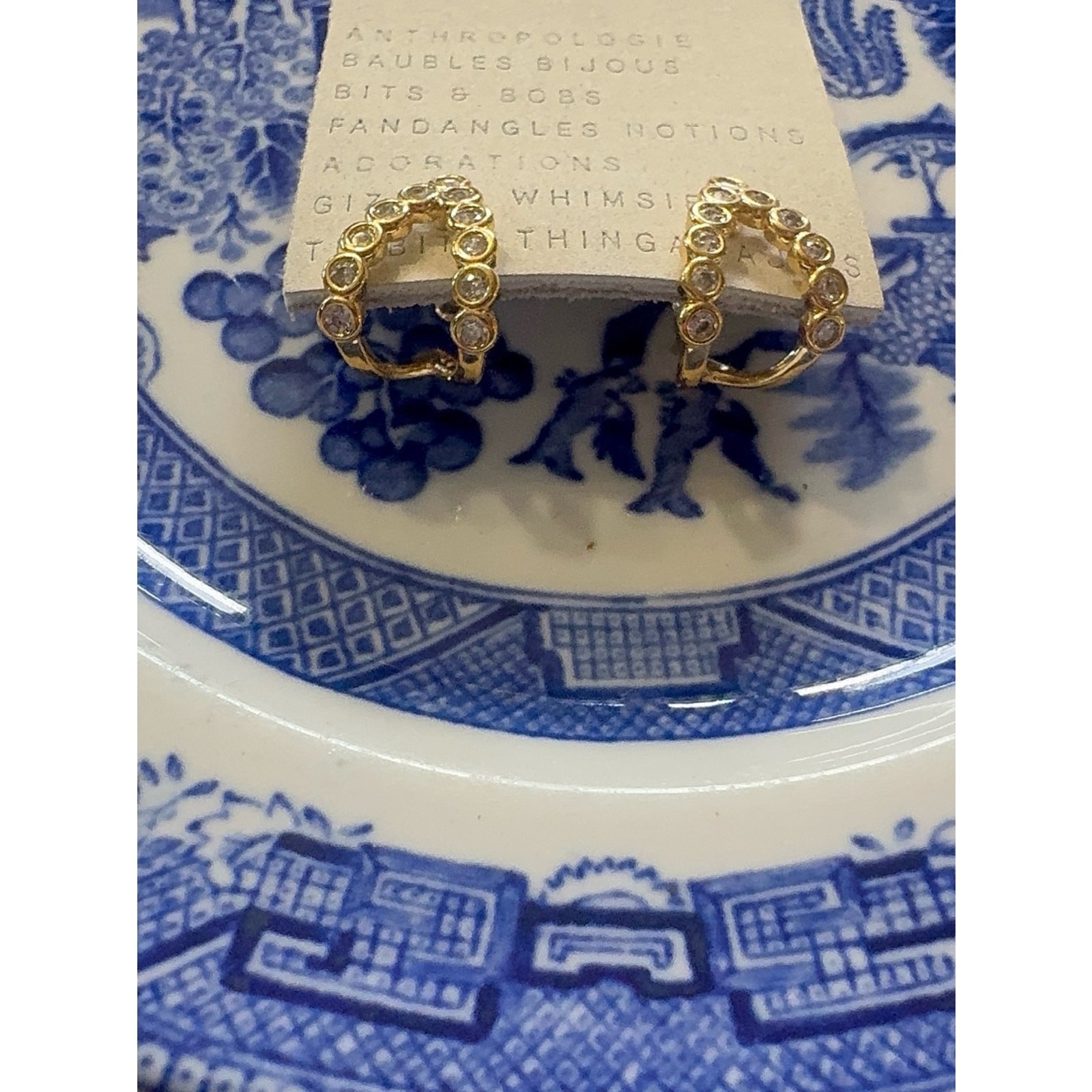 NWT Anthropologie Baubles Bijoux earrings 14k gold plated sparkly stones