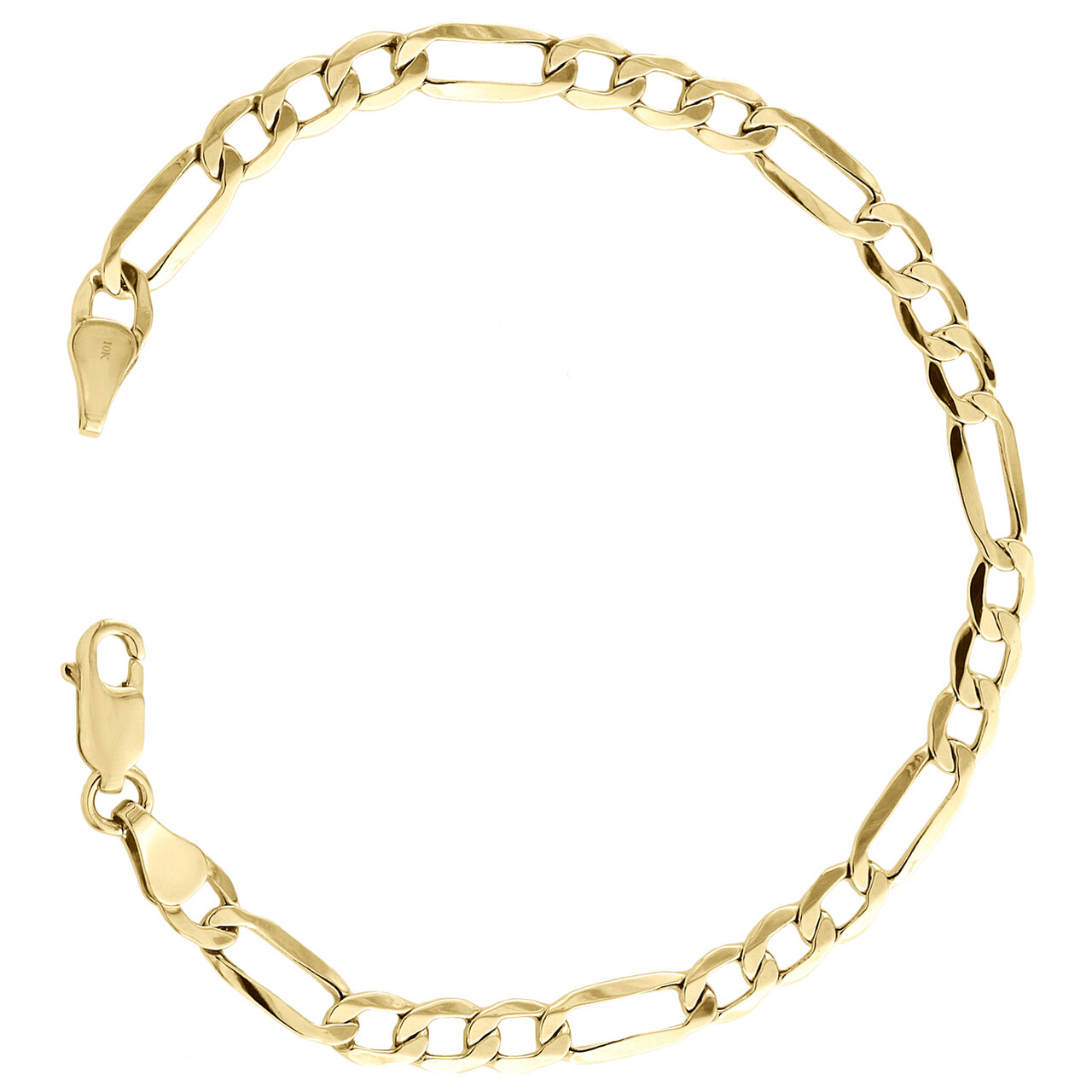 10K Yellow Gold Hollow Plain Fiagro Link Bracelet Chain 4mm 8″ 8 Inch Mens