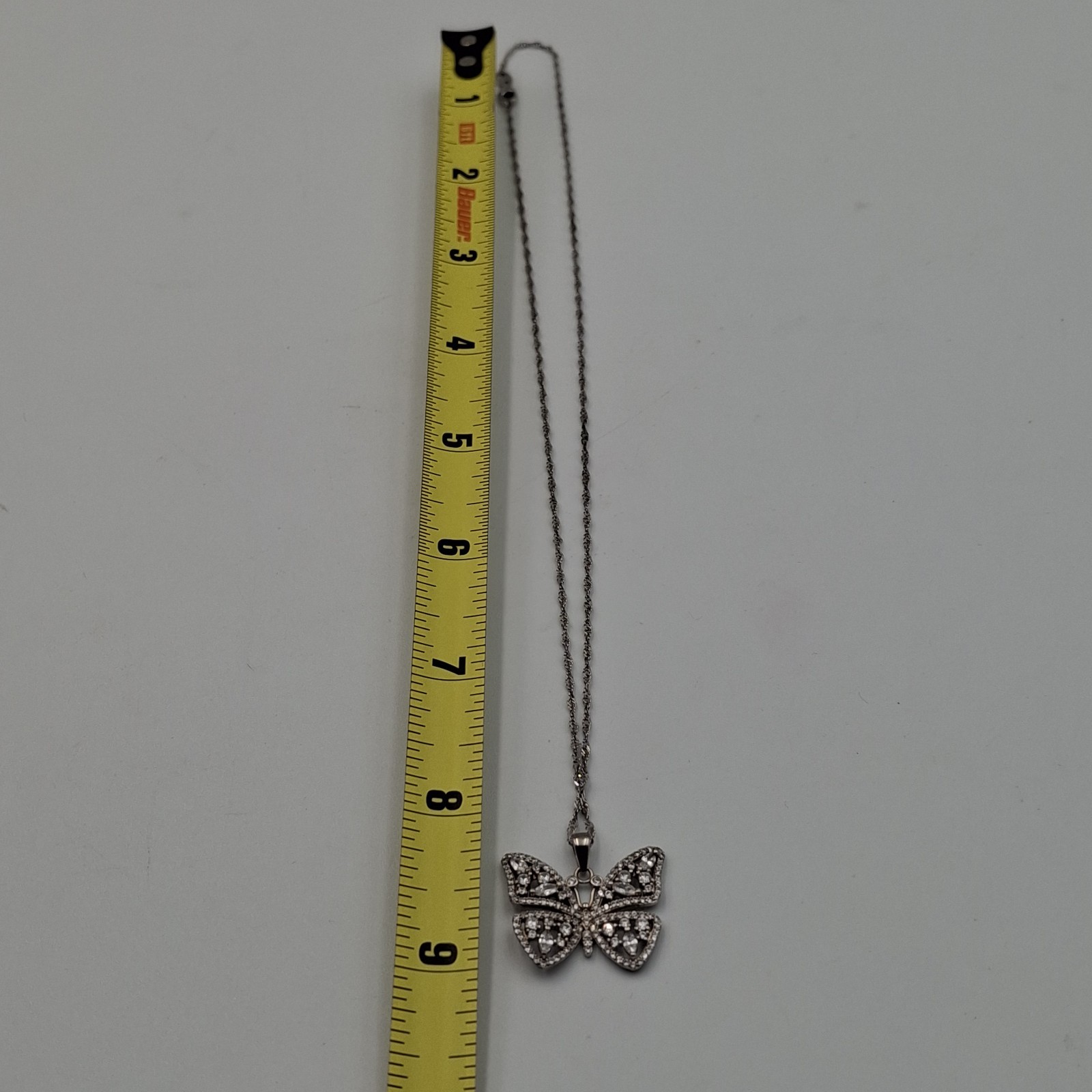 ​Paz Creations Sterling Silver 925 Butterfly Filigree Necklace CZ Set Signed PZ