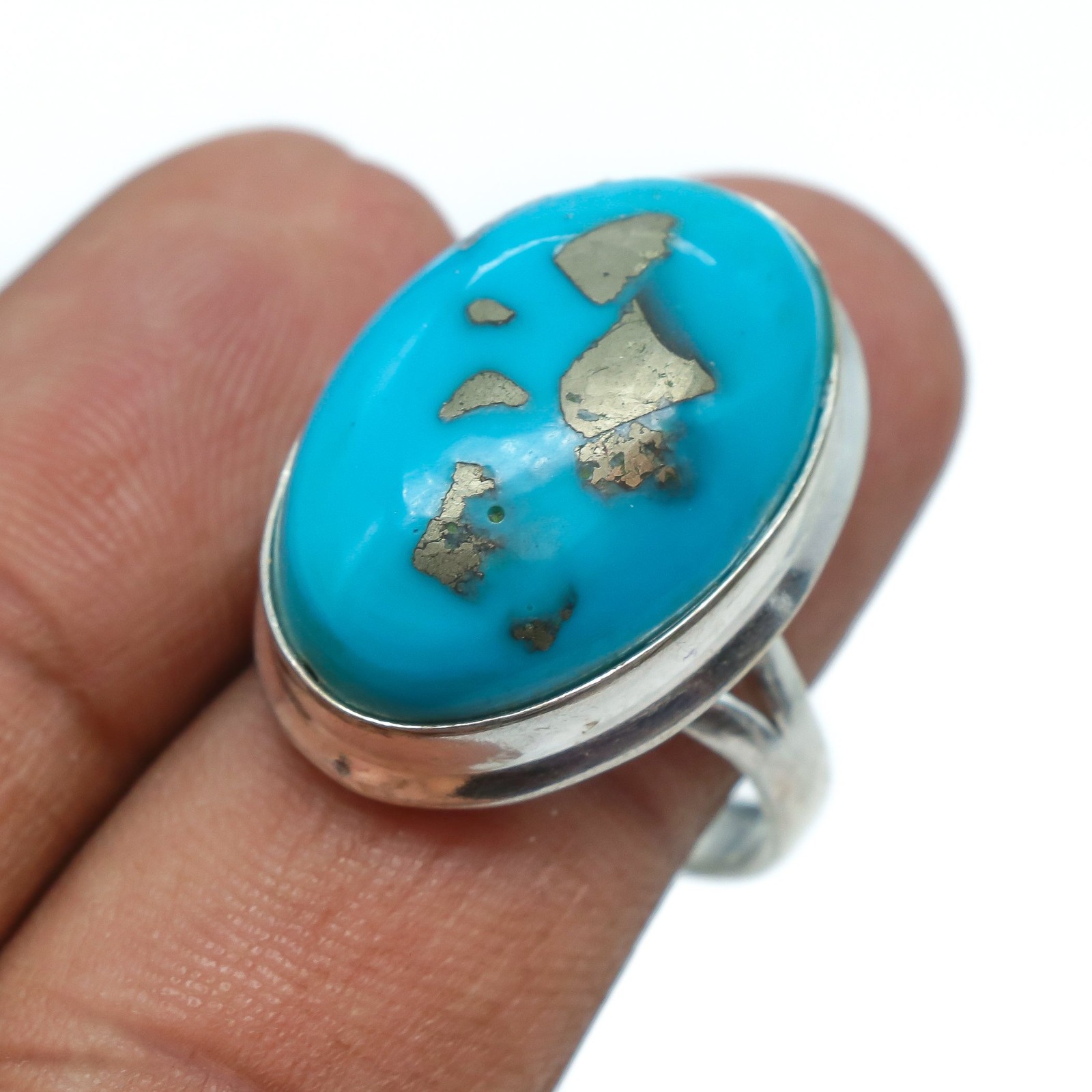 Irani Turquoise Gemstone 925 Sterling Silver Handmade Jewelry Ring Size 8.5