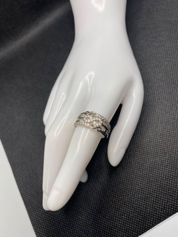 Silver Infinity Ring CZ Crystal Layered Band Rings Women Fashion Jewelry Gift