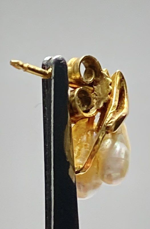 Montebello 14K Yellow Gold Pearl Leaf Stud Earrings 1.76g 17.1mm x 12.2mm