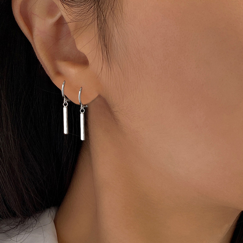 Women 925 Silver Plated LeverBack Hoop French Wire Drop Dangle Bar Earrings I123