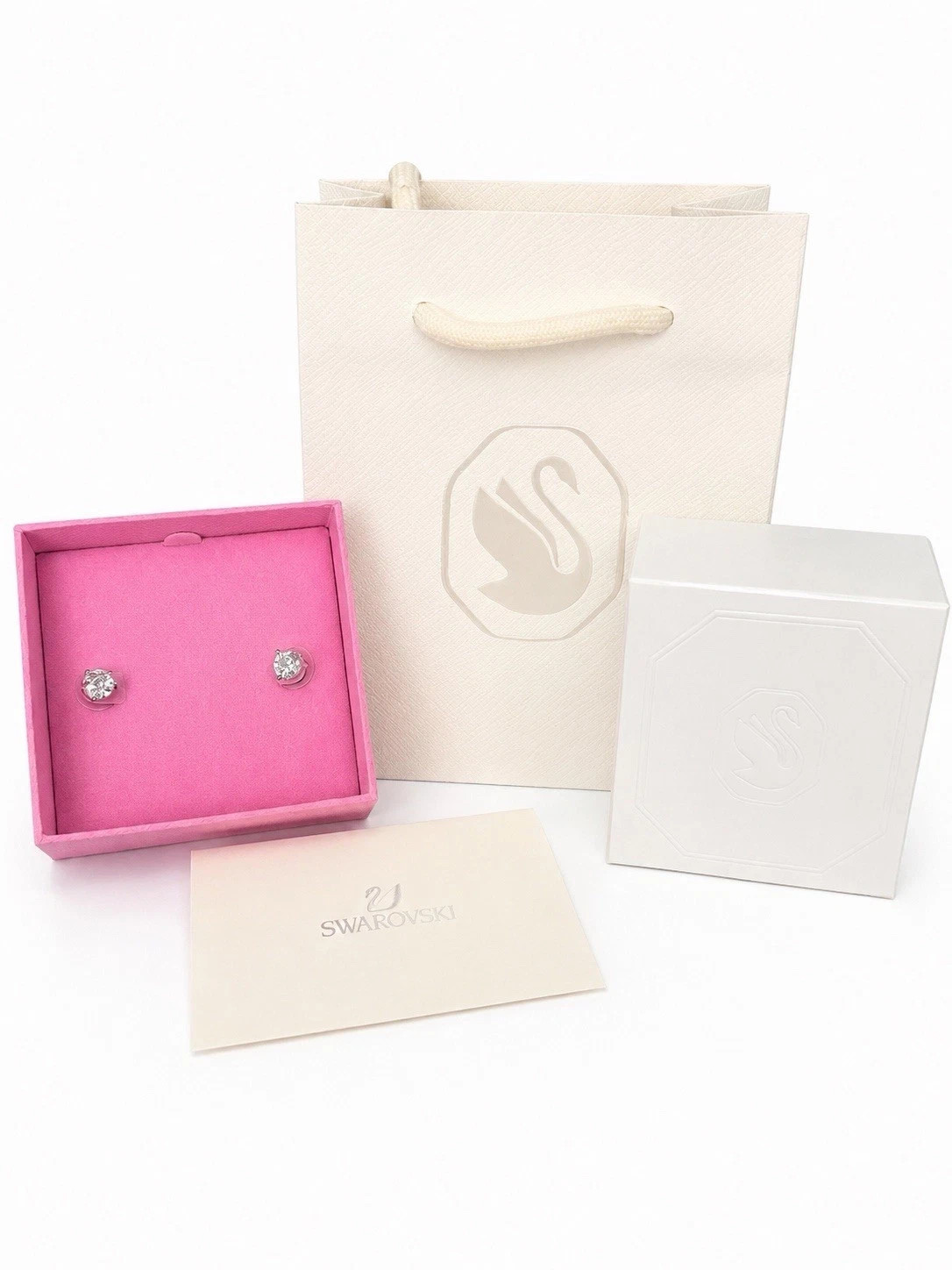 Swarovski Stilla Attract Round Cut Rhodium Plated Zirconia Stud Earrings NEW!