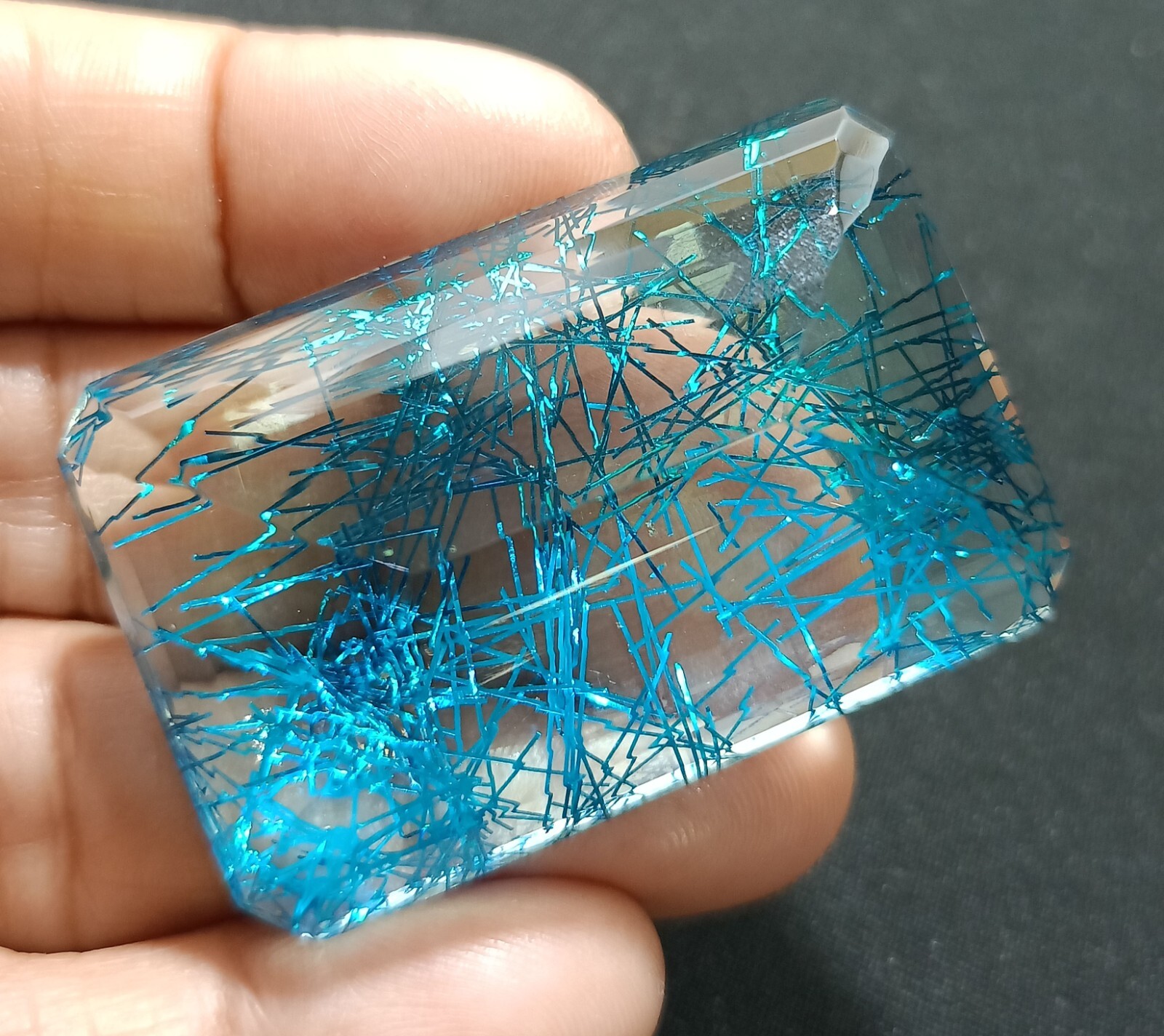 EGL Certified 165.35 Ct EMERALD Cut Natural Blue Rutilated Quartz Loose Gemstone