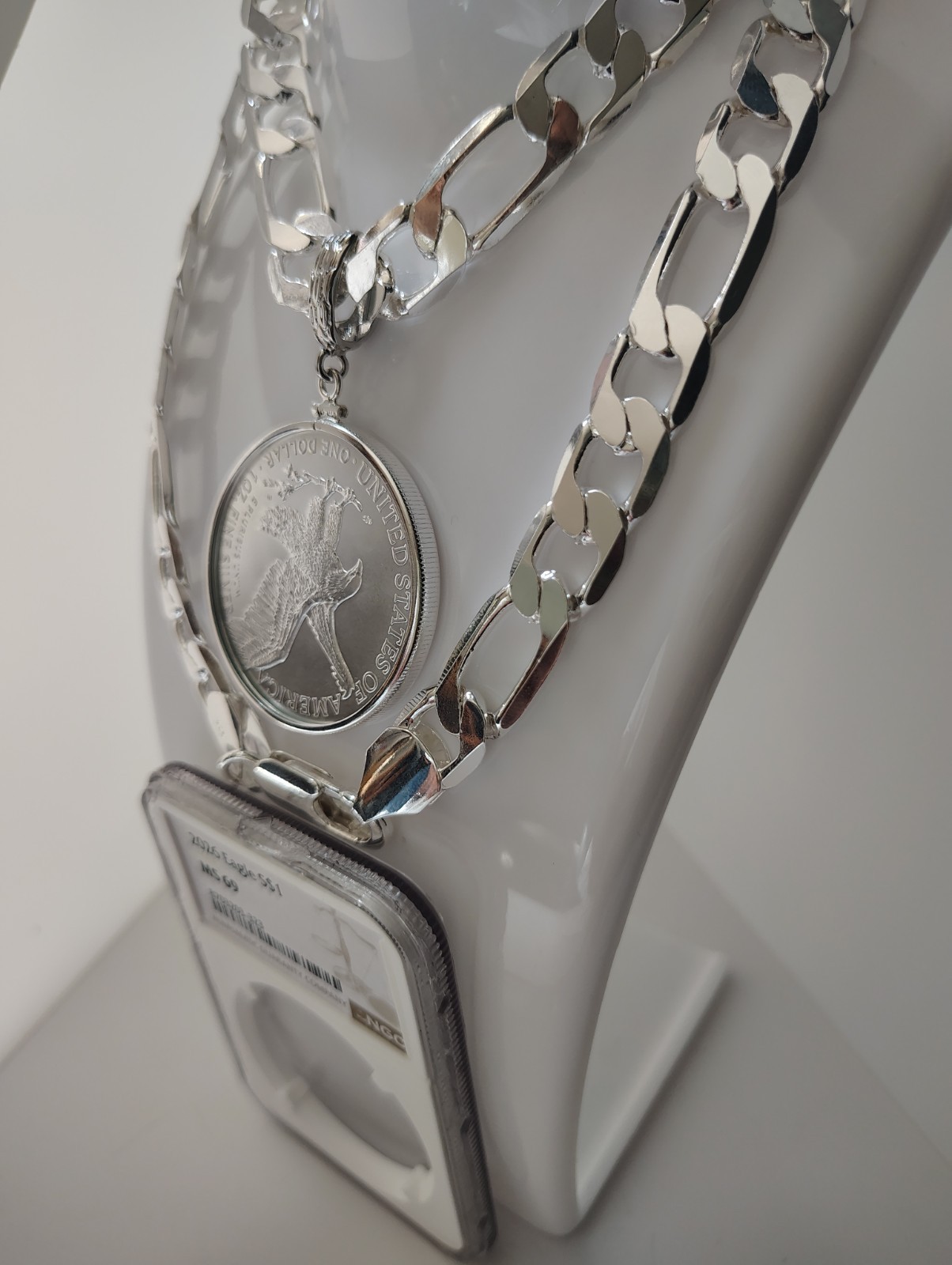 Silver Plated Necklace With Coin 2026 MS 69 Silver American Eagle 1 Oz (26″/12mm
