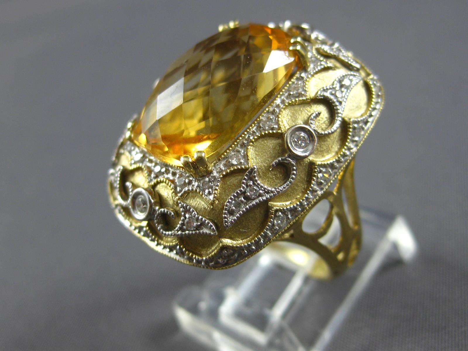 LARGE 7.89CT DIAMOND & AAA CITRINE 14KT 2 TONE GOLD CUSHION & ROUND SQUARE RING