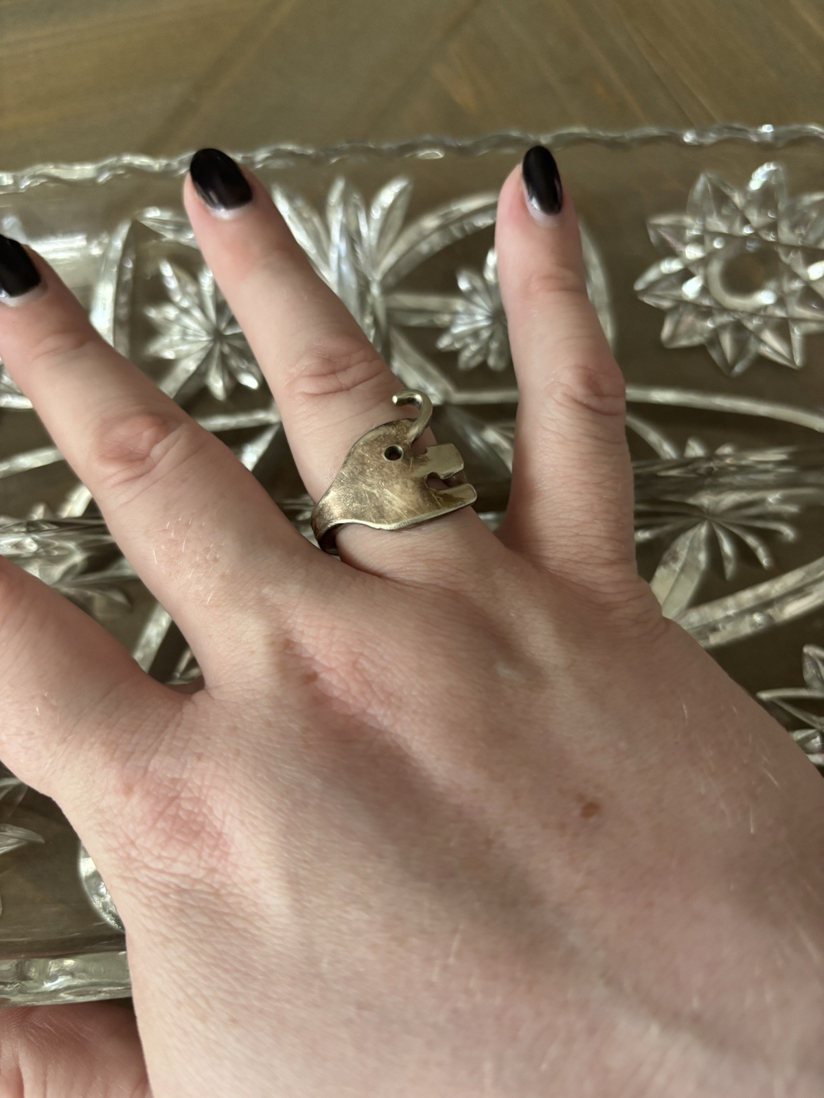Elephant Silverware Pickle Fork Ring- Size 9 1/2 Or 10-Artisan Made