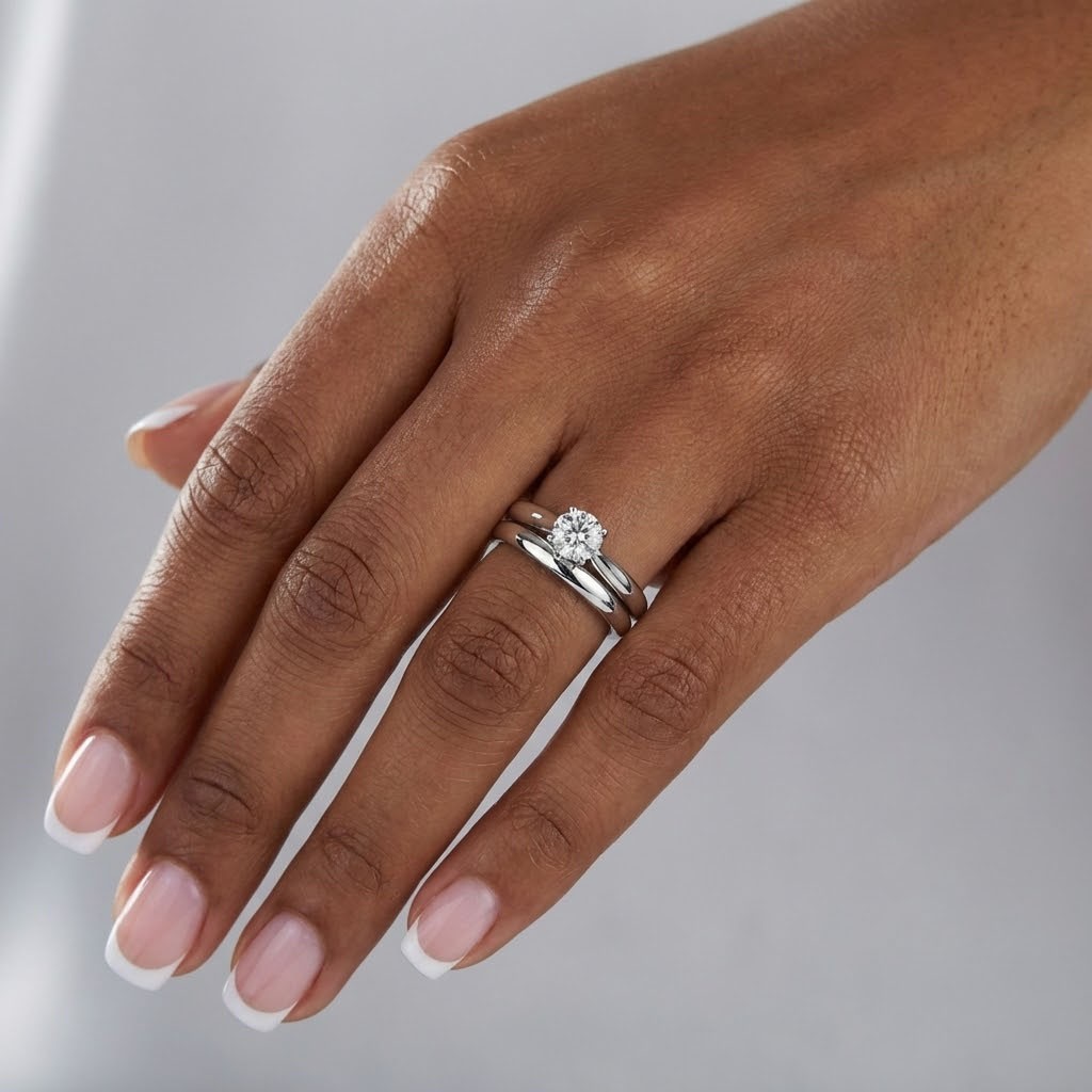 Solitaire Engagement Ring Set 14K Gold 0.57 Carat Round Lab-Grown Diamond E VS1