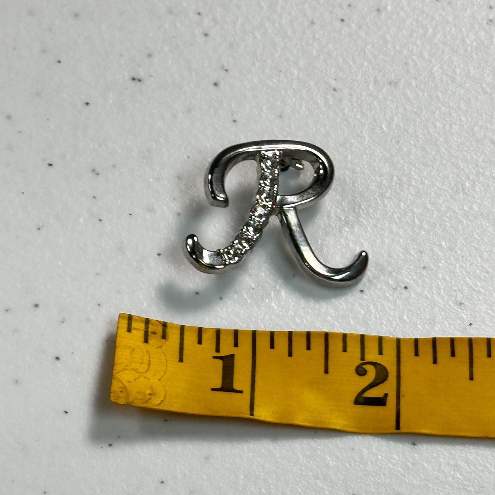 Rhinestone Initial R Brooch Silver Tone Letter Pin Personalized Monogram Jewelry