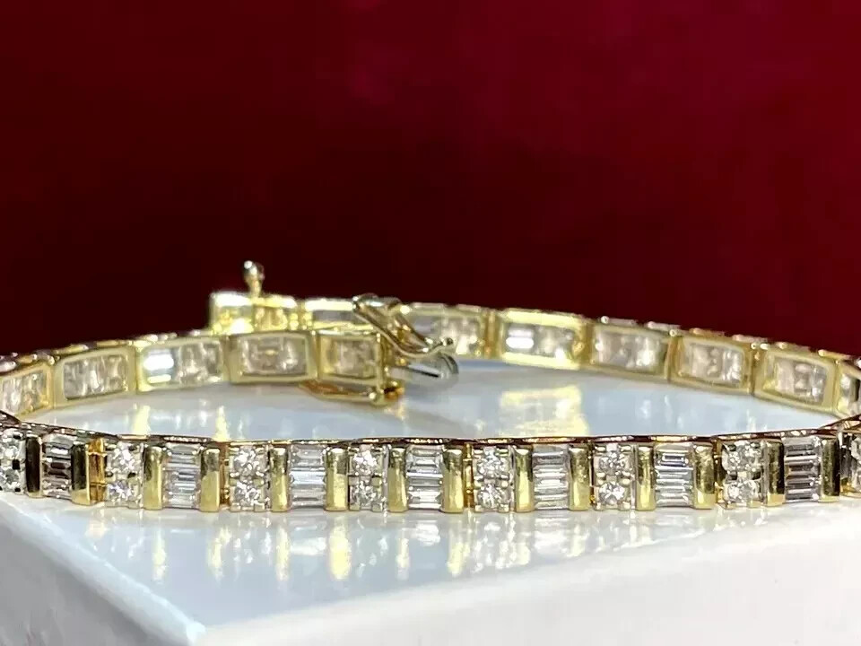 5Ct Baguette Cut Lab Created Diamond Tennis Bracelet 14K Yellow Gold Plated