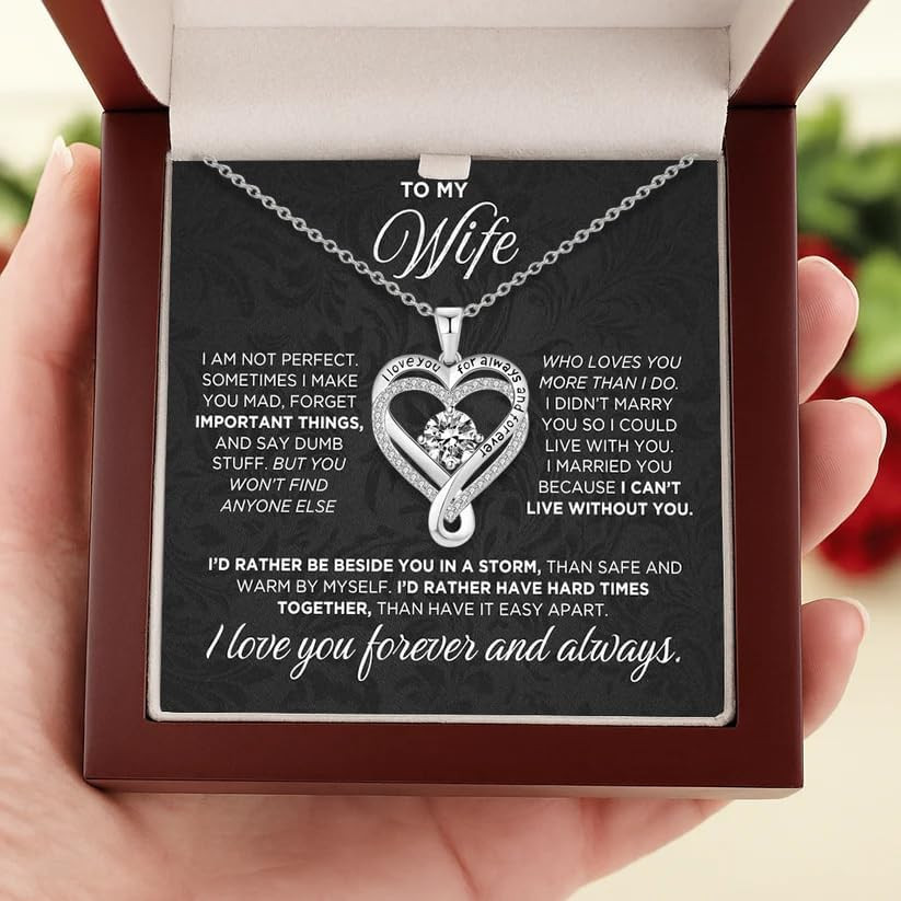 925 Silver Heart Necklace for Wife, Infinite Love Knot with Gift Box