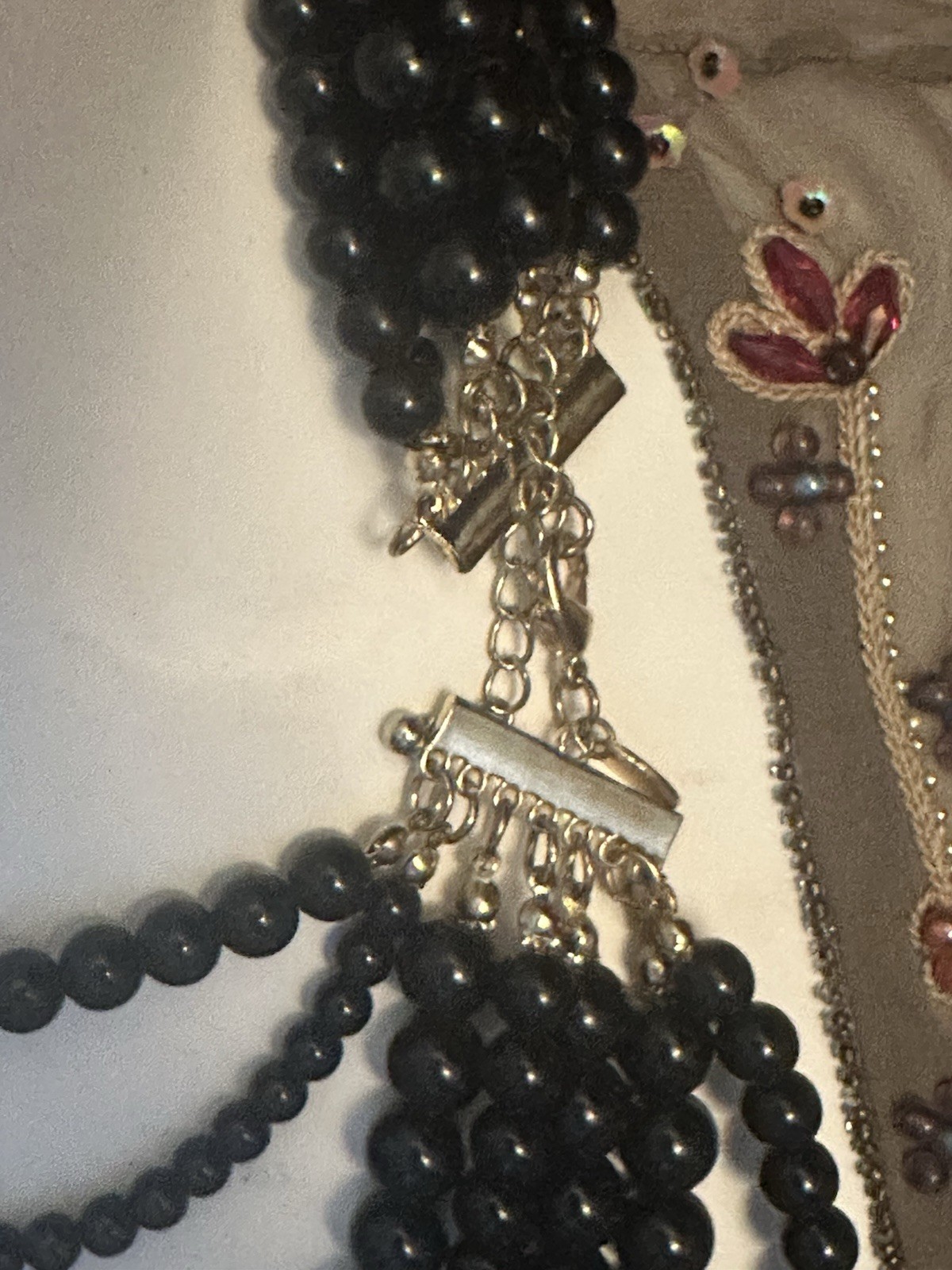 Charming Charlie Multi-Strand Jet Black Beaded Necklace Bold Statement Bib